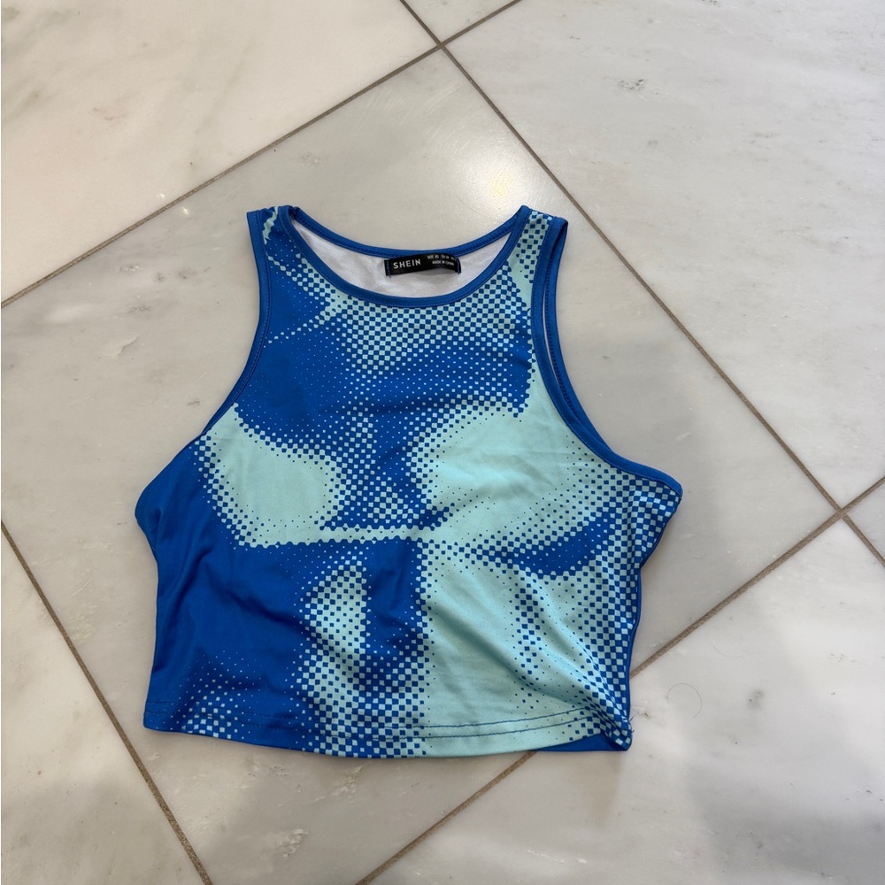 SHEIN Vibrant Blue and White Tank Top outline boob